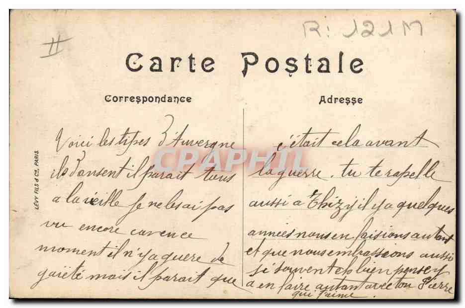CPA Folklore Auvergne Entre deux danses  — Verso