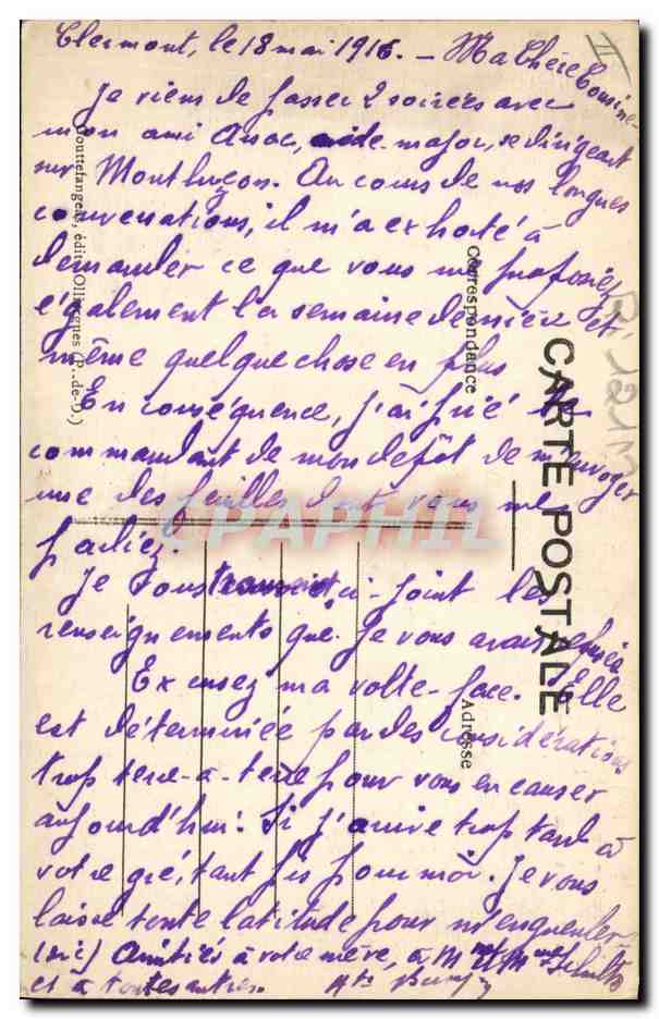 CPA Folklore Auvergne  — Verso