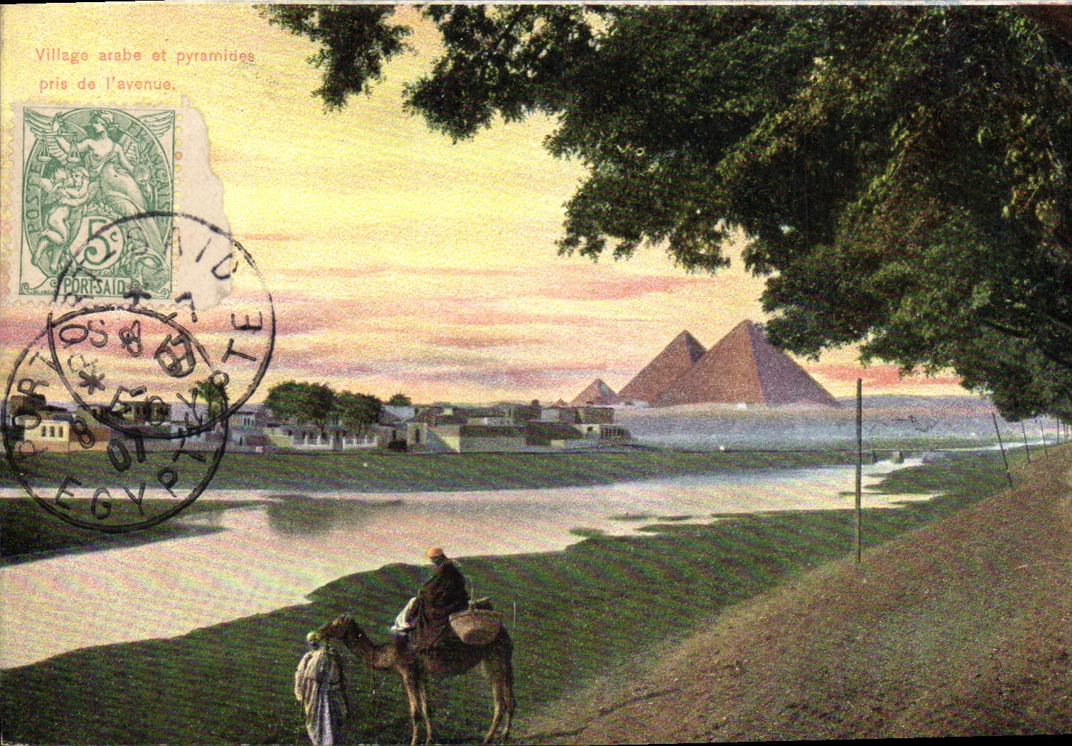 CPA Egypte Egypt Village arabe et pyramides pris de l'avenue Type Blanc 5c Port Said 