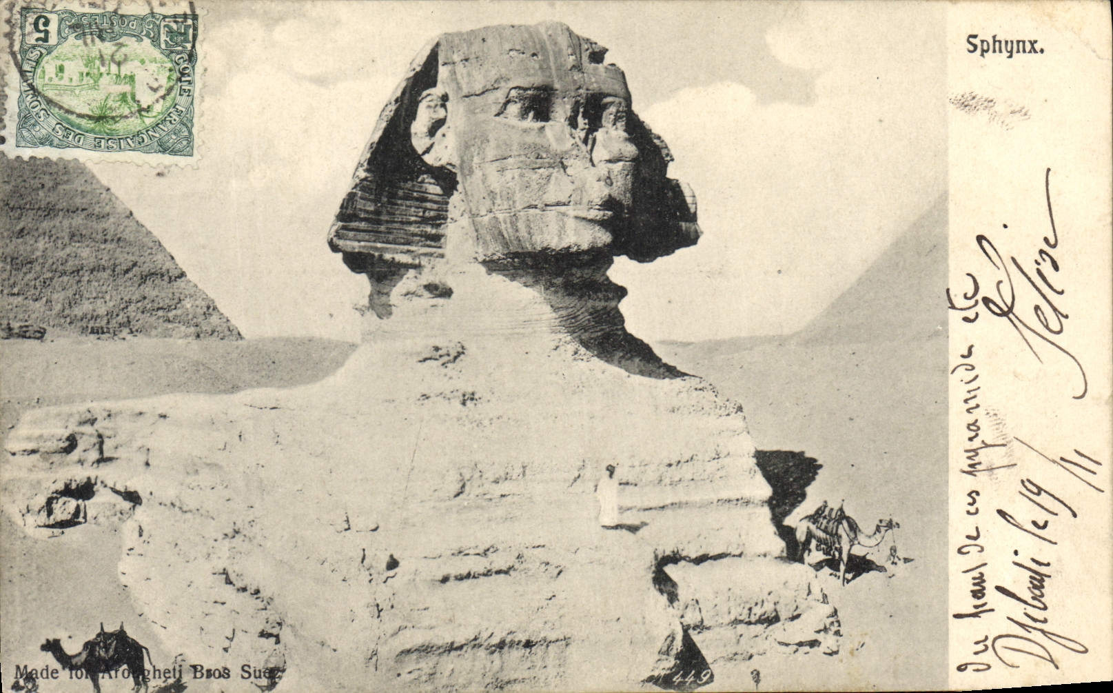 CPA Egypte Egypt Sphynx Pyramides Timbre Cote des Somalis 