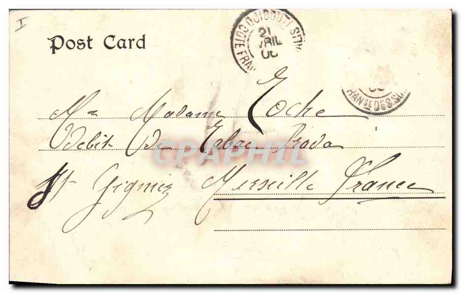 CPA Egypte Egypt Sphynx Pyramides Timbre Cote des Somalis  — Rückseite