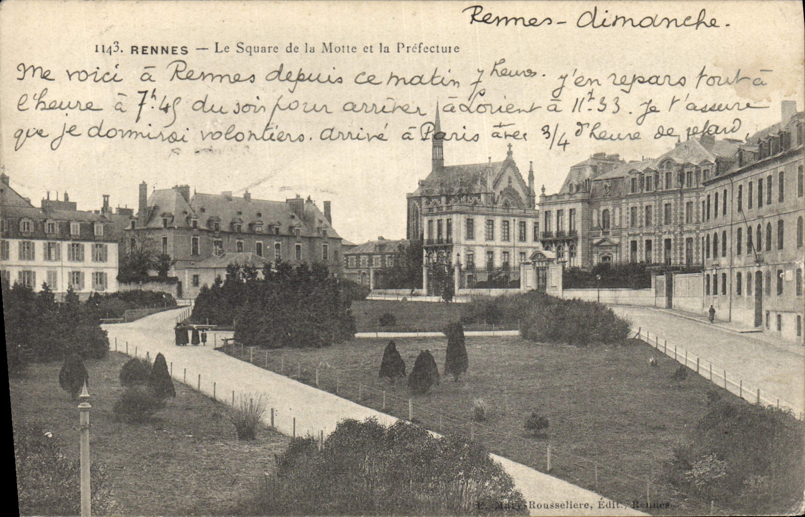 CPA Rennes Le square de la Motte et le Prefecture 