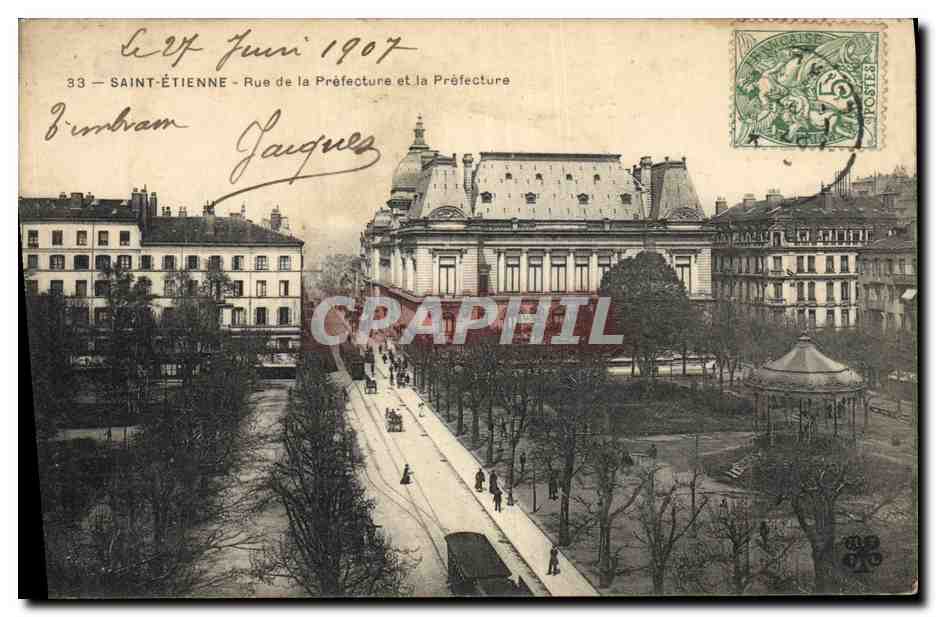 CPA Saint Etienne Rue de la Prefecture et la Prefecture Tramway