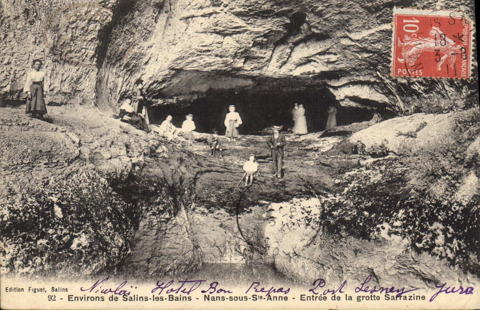 Entrée de la grotte Sarrazine — Environs de Salins-les-Bains — Edition Figuet, Salins