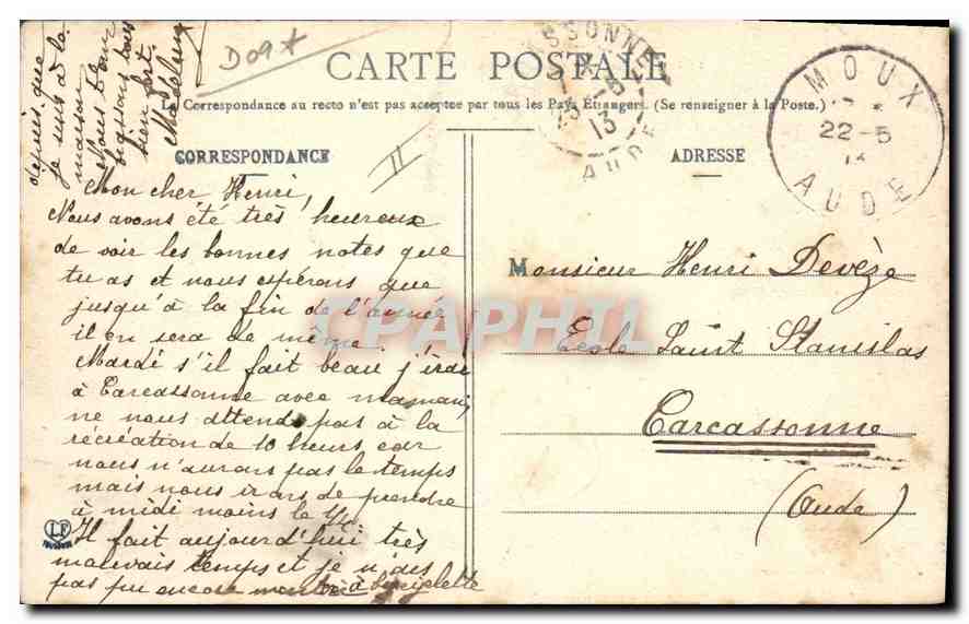 Pamiers - Le Tribunal — Éditeur : Labourde Frères, Toulouse, n° 127 — Verso