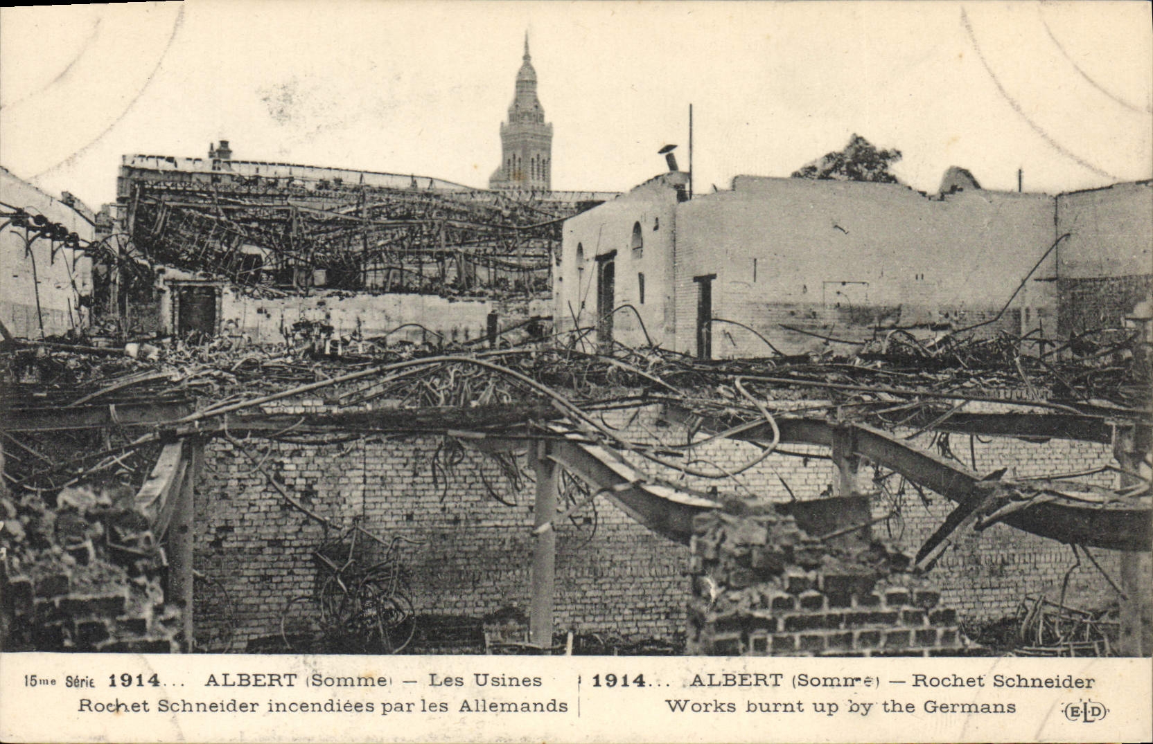 Albert (Somme) — Usines Rochet Schneider incendiées — Éditeur E.P.D. n°15me Série 1914
