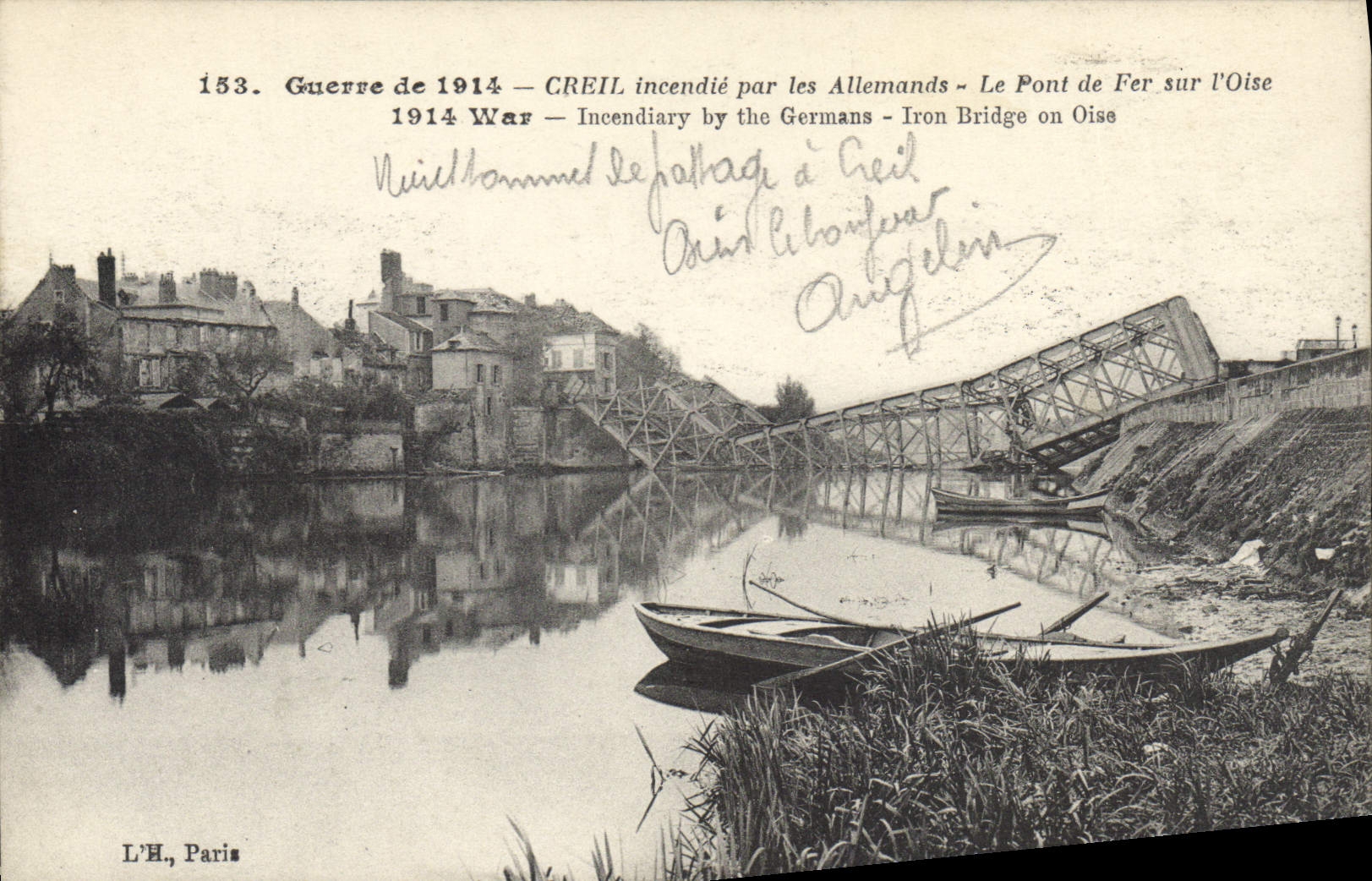 Creil — Pont de Fer sur l'Oise incendié — L'H., Paris