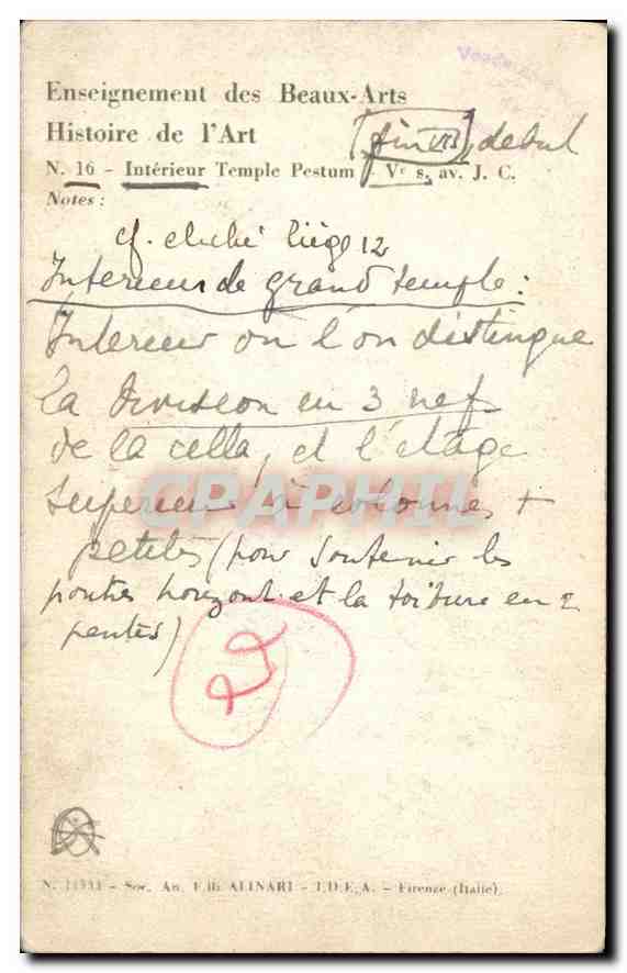 Temple de Pesto — colonnade de la nef centrale — éditeur NPNH, n° 28bis — Achterkant
