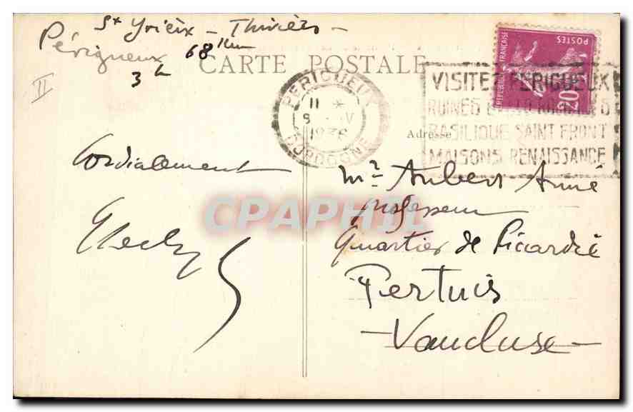 CPA Palais de Justice et boulevards Perigueux — Verso