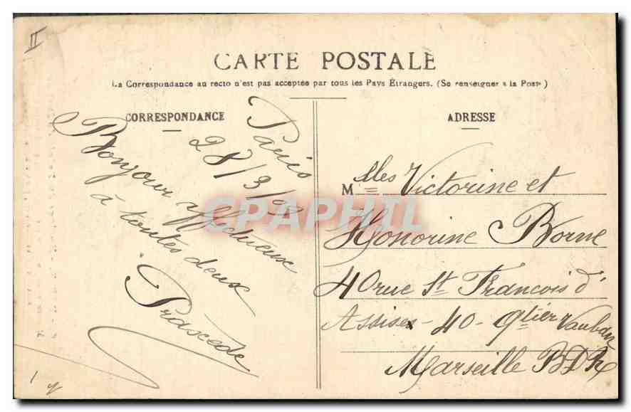 CPA Palais de Justice Paris Horloge Militaria — Verso