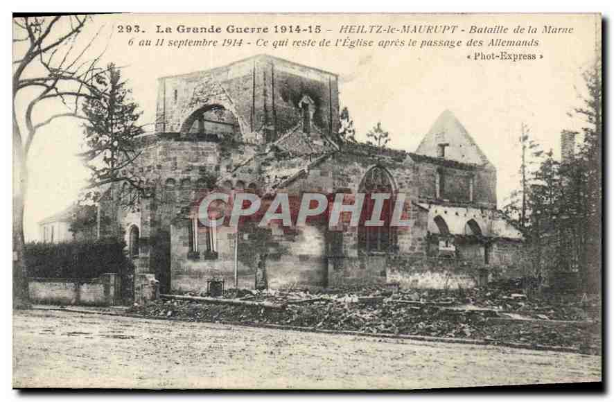 Heiltz-le-Maurupt — Église détruite après le passage des Allemands — Phot-Express