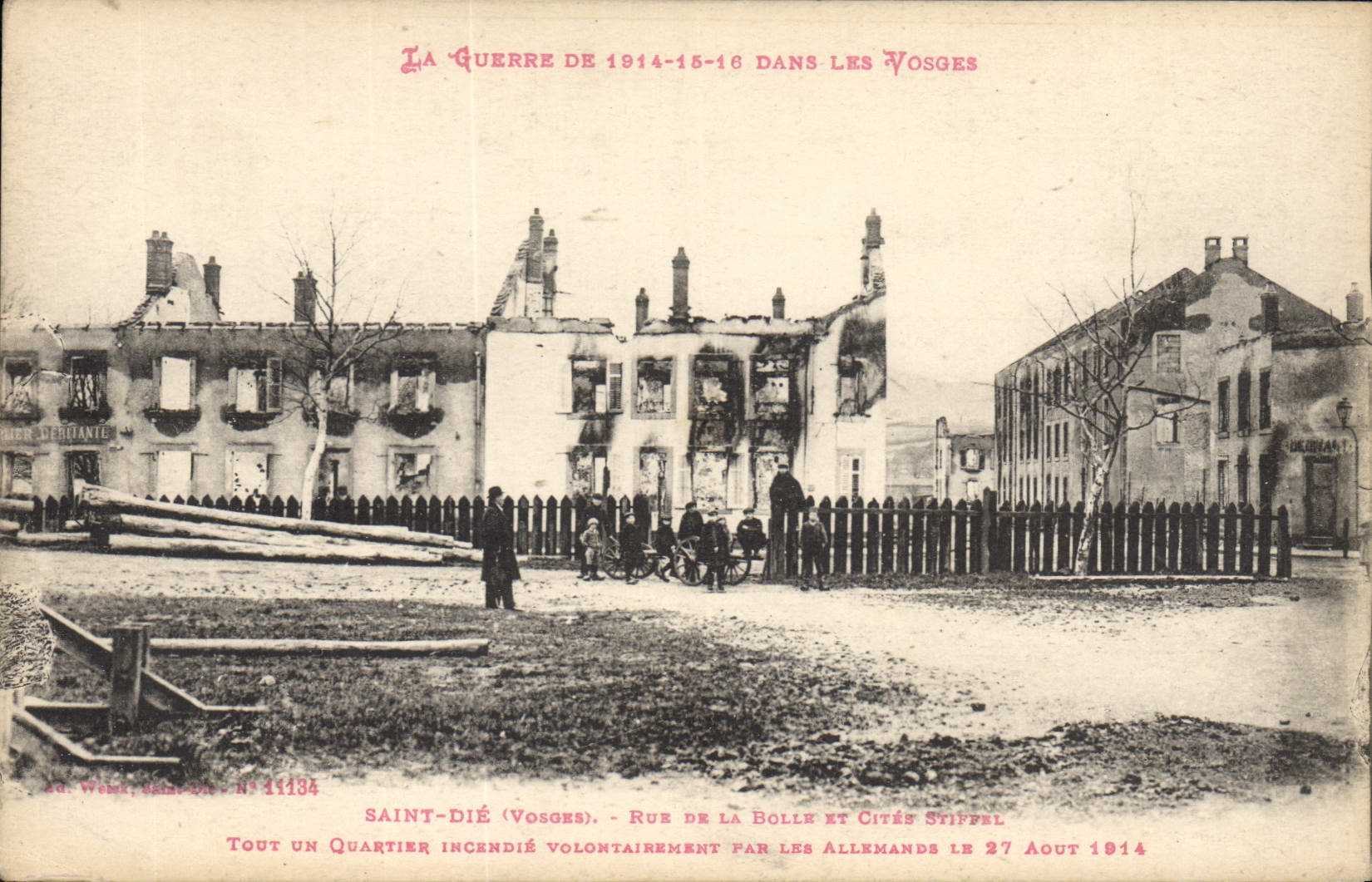 Saint-Dié (Vosges) — Rue de la Bolle et cités Stiffel incendiées — Au Wehr, Saint-Dié, n° 11134