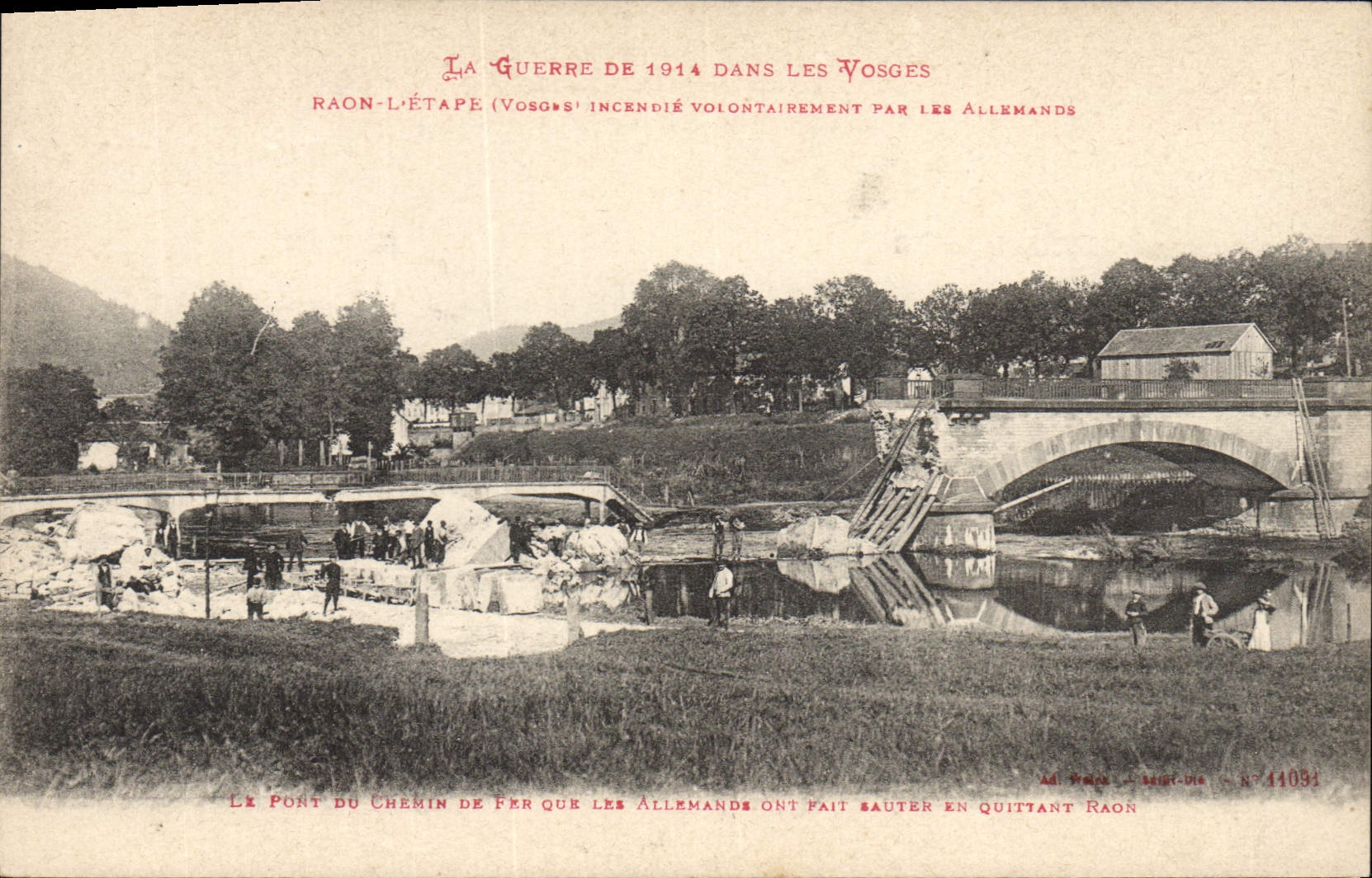 Raon-l'Étape — Le pont du chemin de fer détruit en 1914 — Ad. Wrocl — N° 14031