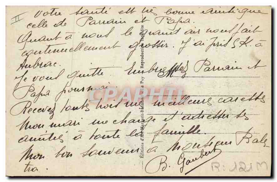 CPA Folklore Les anciens costumes du Velay Deux jeunes maries Mariage — Verso