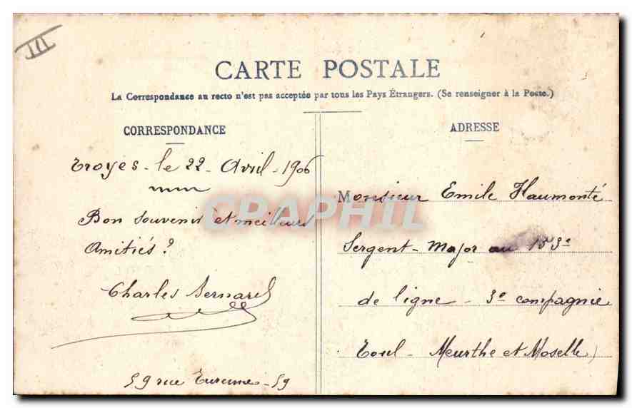 CPA Prefecture Troyes  — Verso