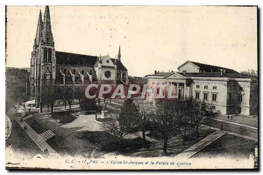 CPA Pau L'eglise St Jacques et le Palais de Justice 