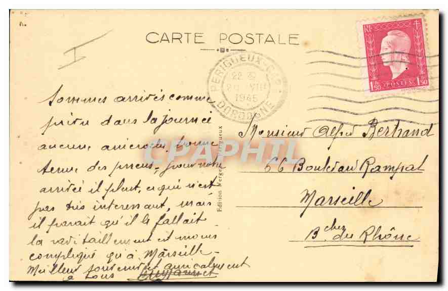 CPA Palais de Justice Cours Montaigne Perigueux — Verso
