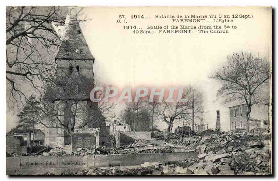 Faremont — L'Église — Bataille de la Marne (du 6 au 12 Sept. 1914) — A. Gauthier, Edit., Saint-Dizier