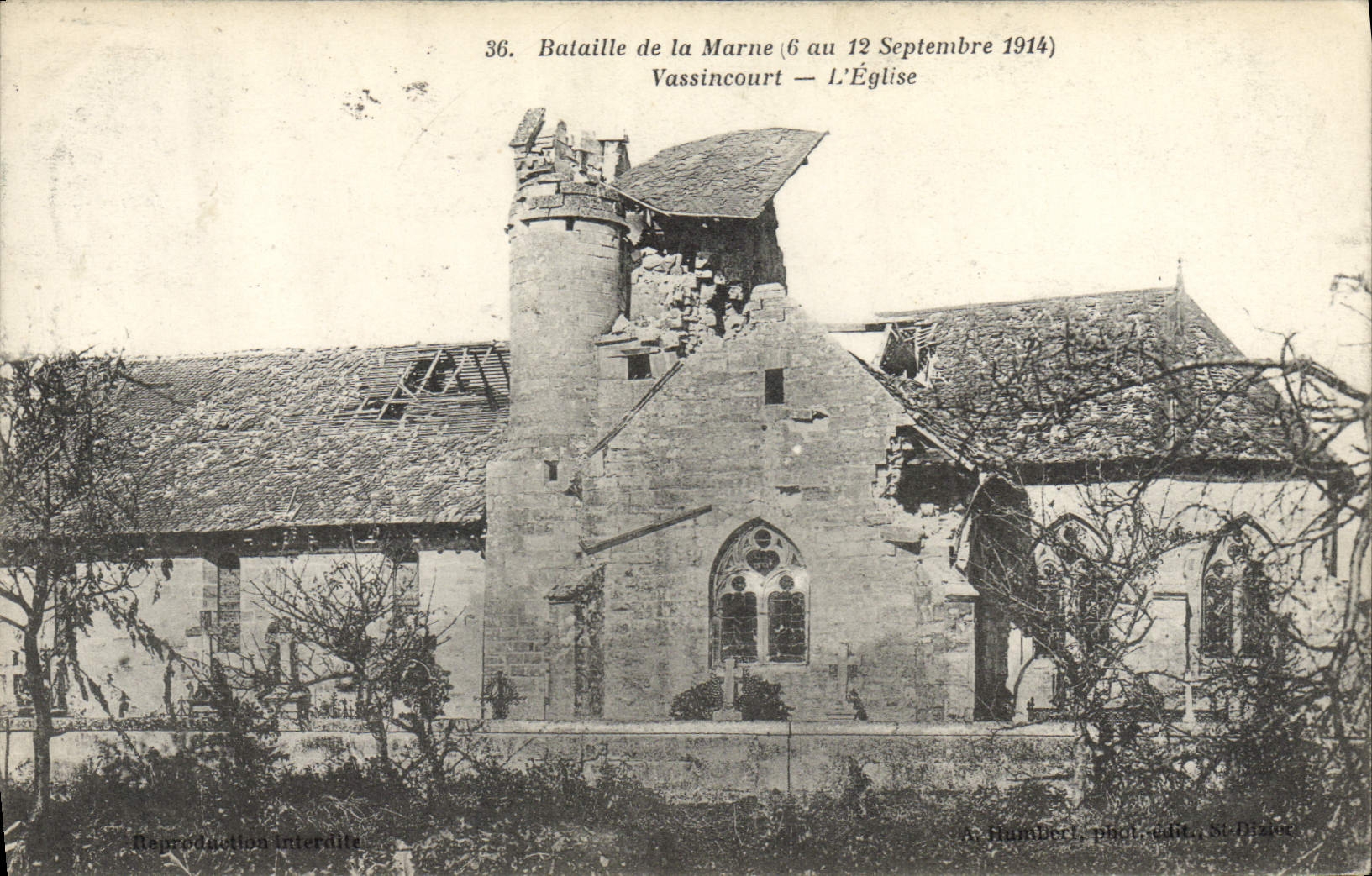 Vassincourt — L'Église — Bataille de la Marne (6 au 12 Septembre 1914) — A. Hambert, phot. édit. St-Dizier