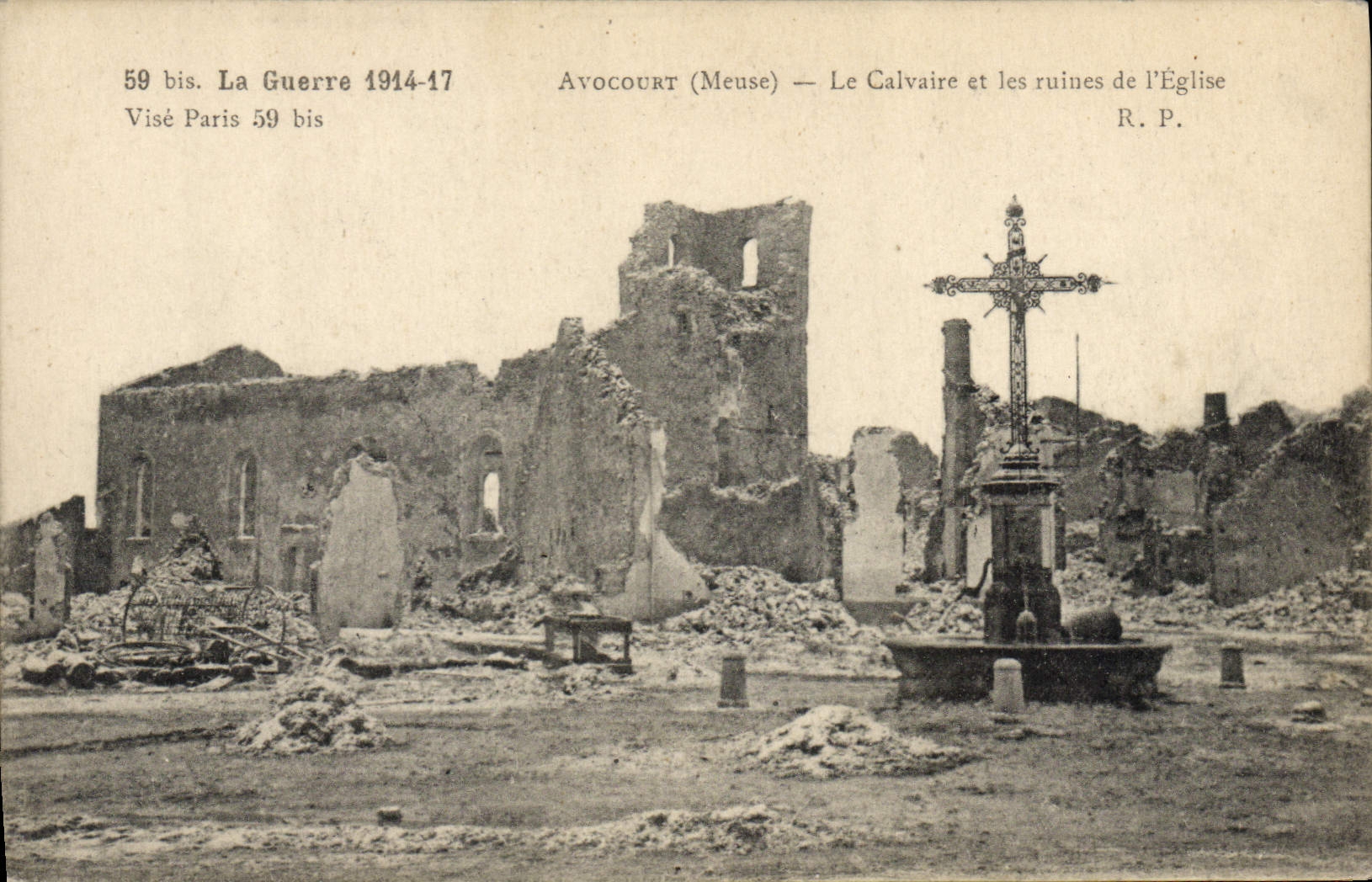 Avocourt (Meuse) — Le Calvaire et les ruines de l'Église — R.P.