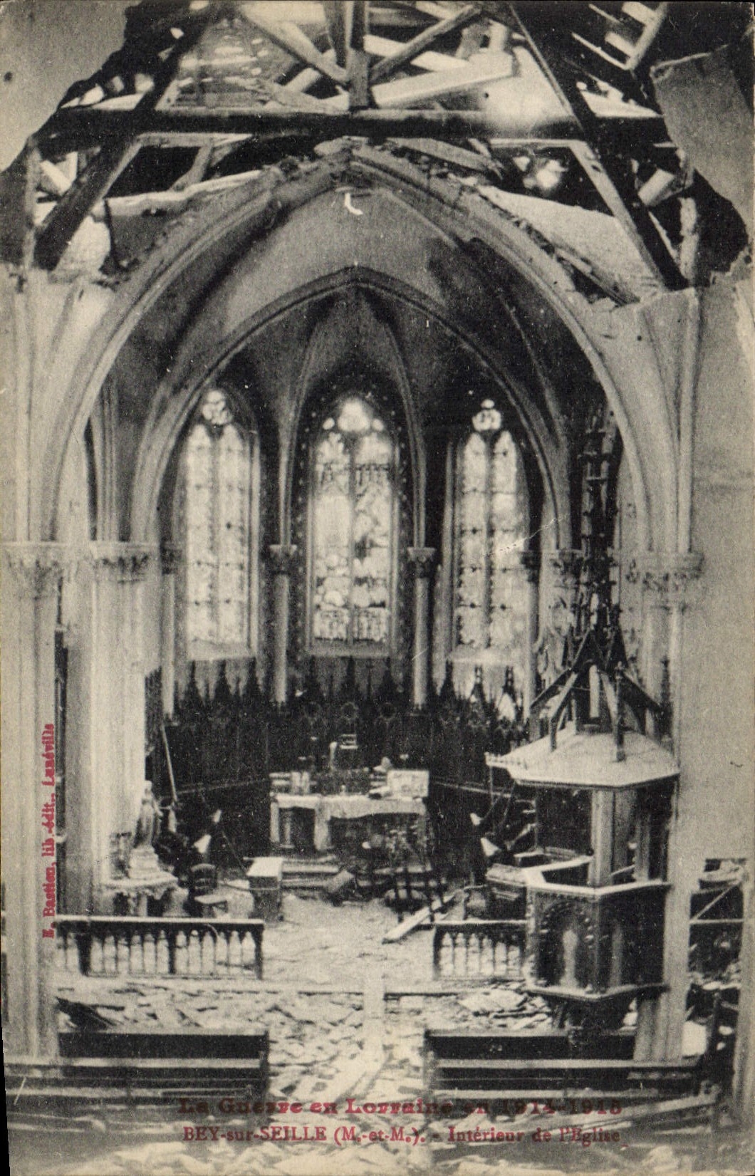 Bey-sur-Seille (M.-et-M.) — Intérieur de l'église détruite — La Bastille, lib. édit. Lasfrille