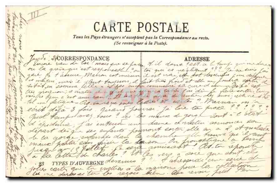 CPA Folklore Types d'Auvergne un Bapteme  — Rückseite