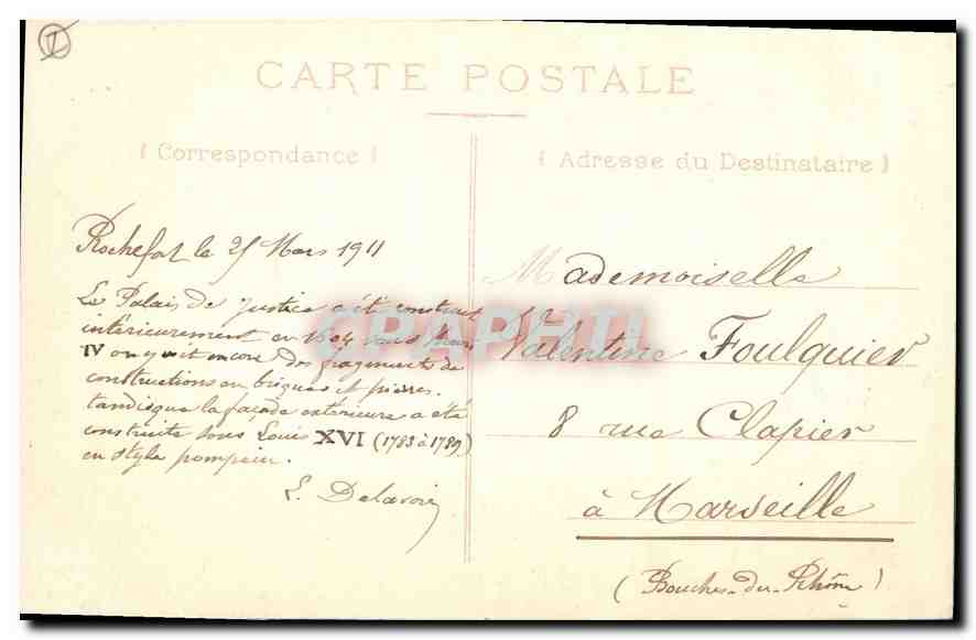CPA La Rochelle Le Palais de Justice  — Verso