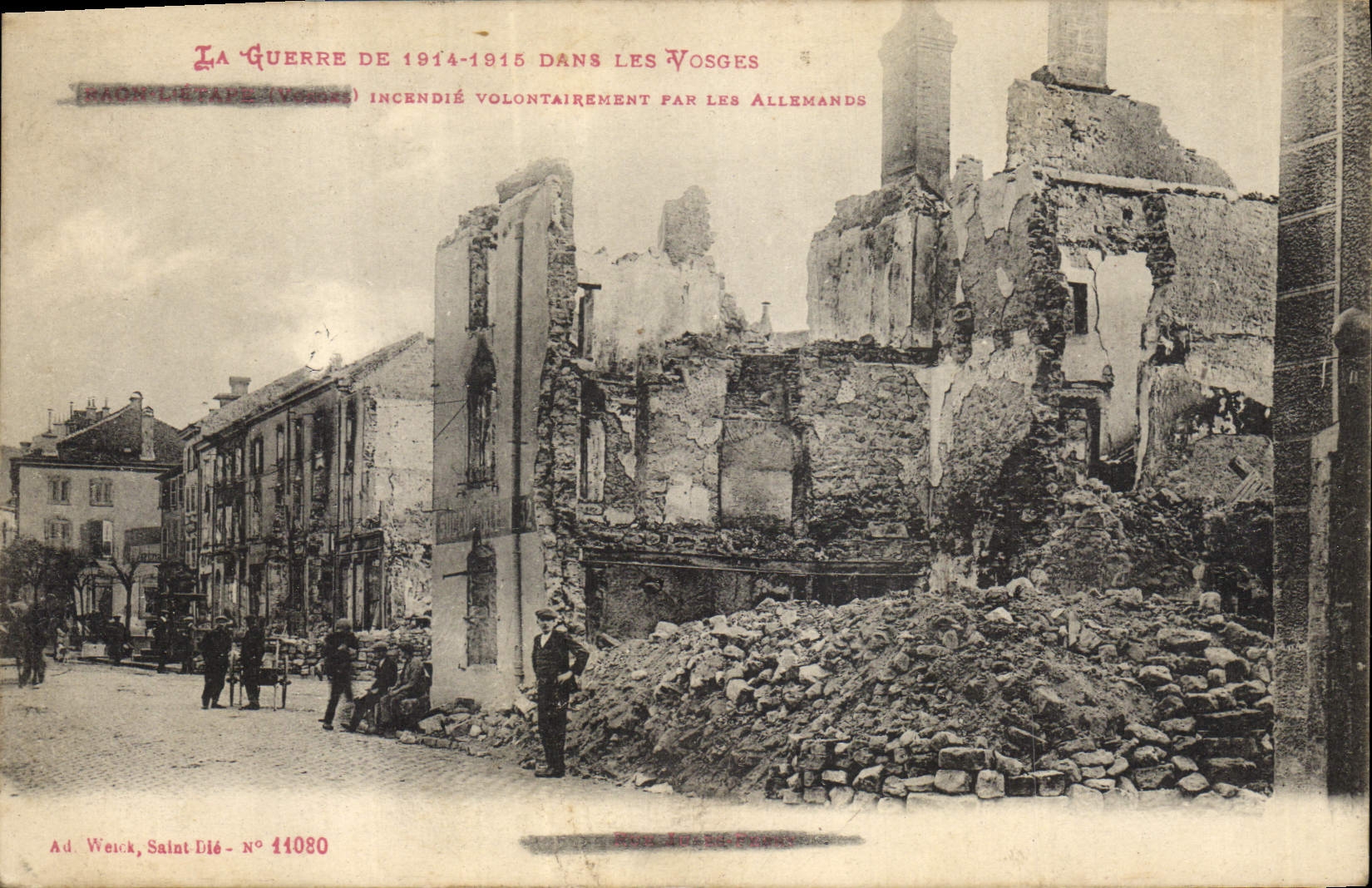Hagny-l'Étape (Vosges) — ruines après incendie volontaire par les Allemands — Ad. Weick, Saint-Dié, n° 14080