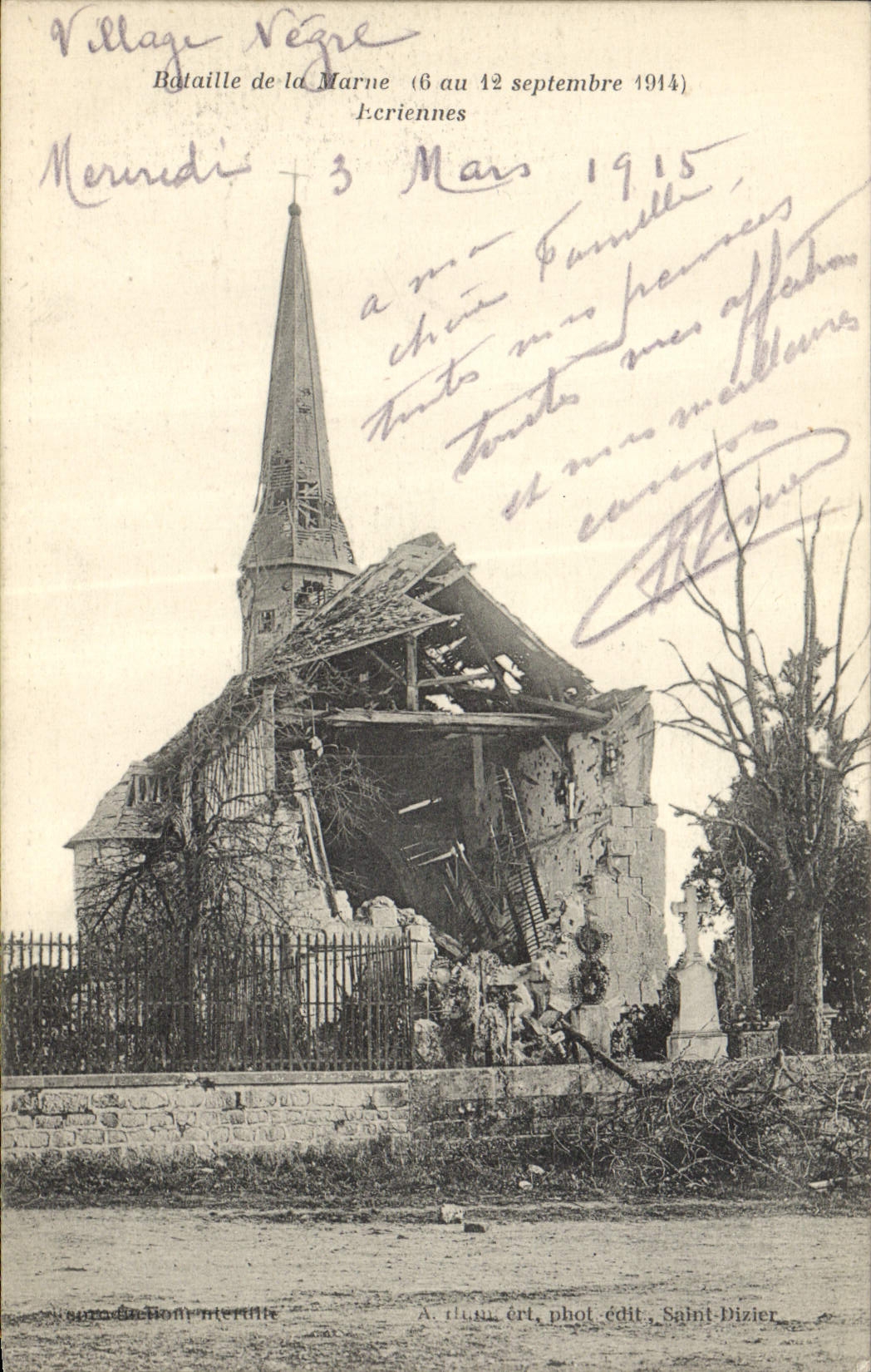 Village Nègre — Bataille de la Marne (6 au 12 septembre 1914) — A. H. H. éd., phot. édit. Saint-Dizier