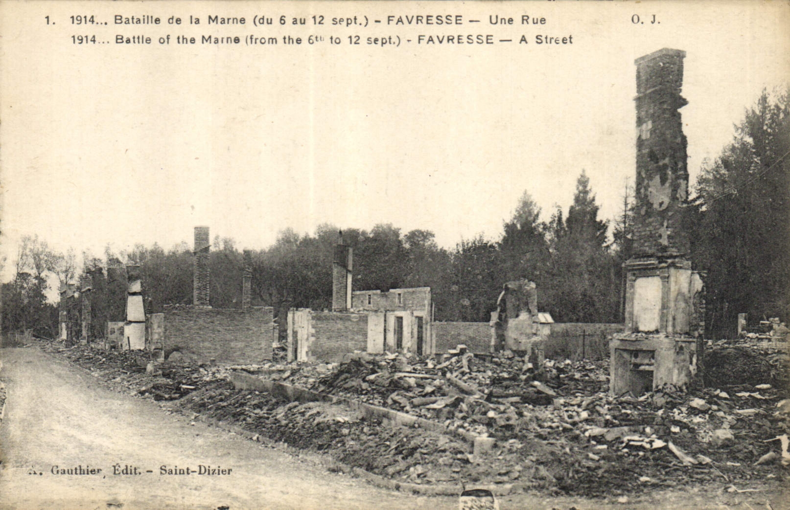 Favresse — Une Rue — Découpage de la bataille de la Marne (1914) — A. Gauthier, Édit. - Saint-Dizier