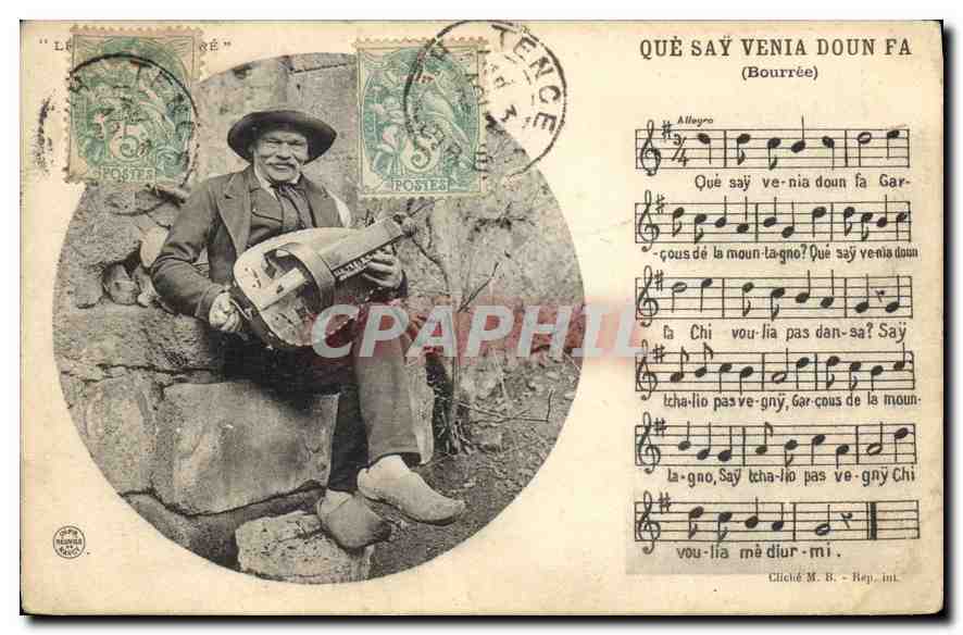 CPA Folklore Bourree d'Auvergne sur la chanson que say venia doun fa 