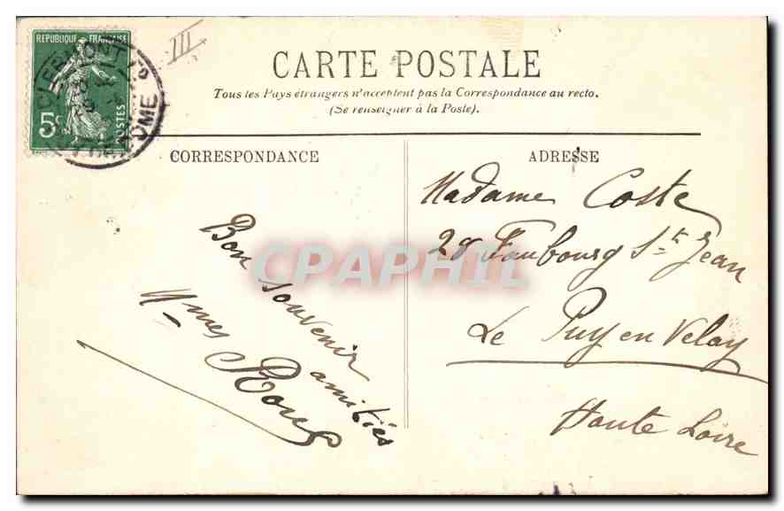 CPA Folklore Types d'Auvergne La Bourree  — Verso
