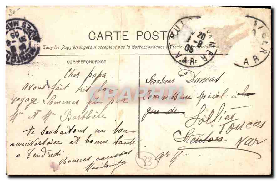 CPA Toulon Prefecture Maritime  — Verso