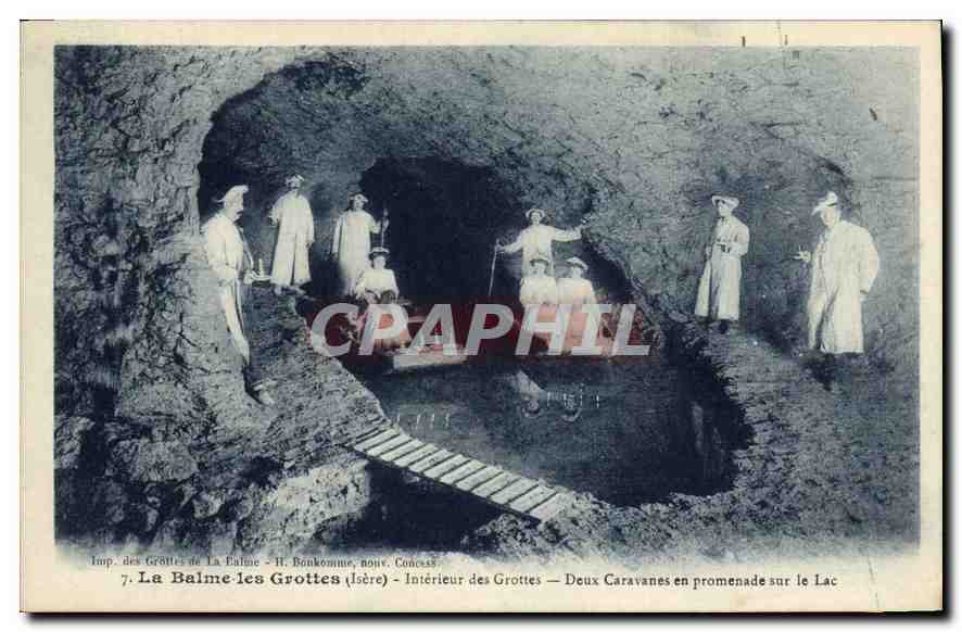 La Balme-les Grottes (Isère) — Intérieur des Grottes — Deux Caravanes en promenade sur le Lac — Imp. des Grottes de La Balme - H. Bonkomme, nouv. Concess.