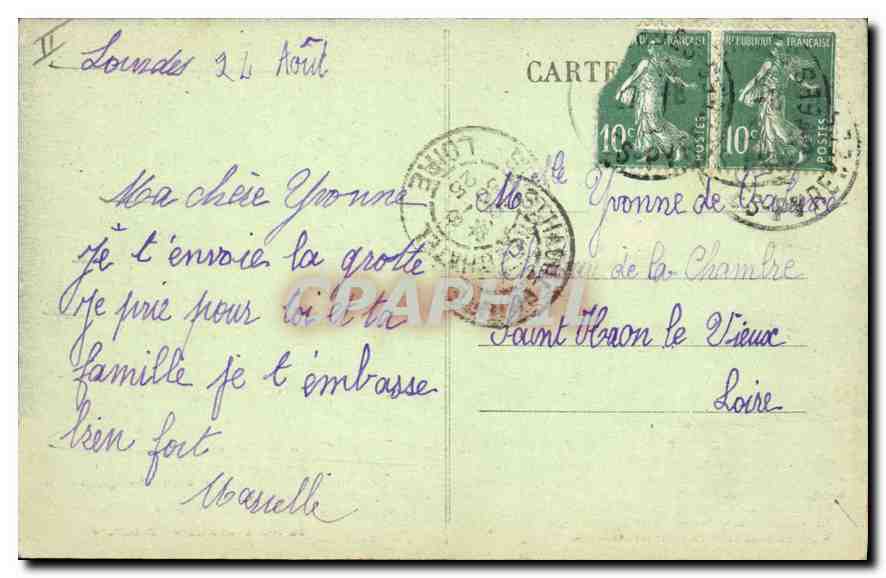 CPA Lourdes la Grotte d'apres une photographle originale de 1858  — Rückseite