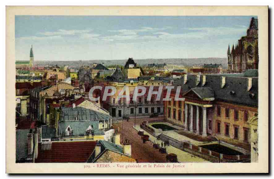 CPA Reims Vue generale et le Palais de Justice 