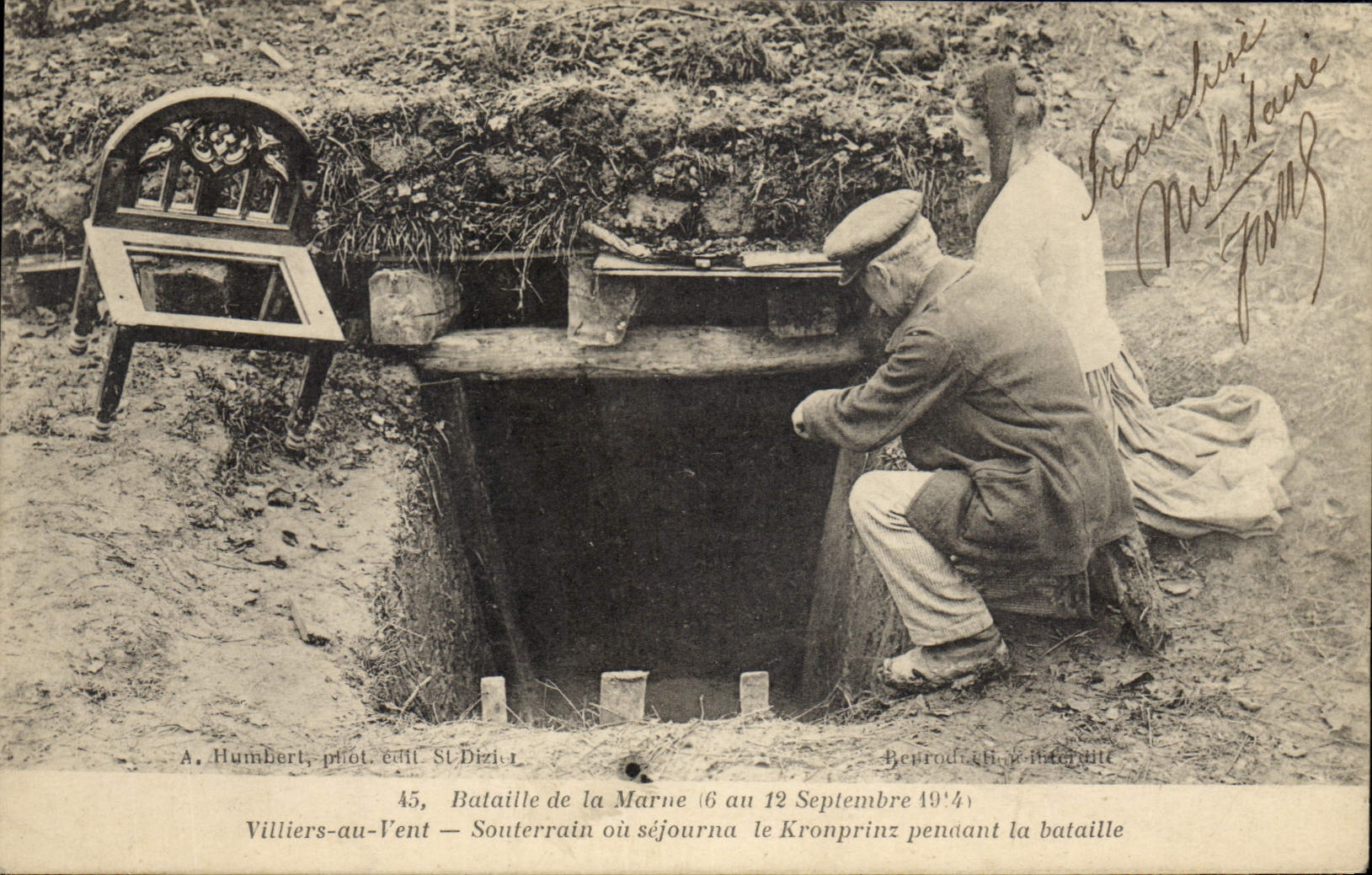 Villiers-au-Vent — Souterrain où séjourna le Kronprinz pendant la bataille — A. Humbert, pilote, édit. St-Dizier