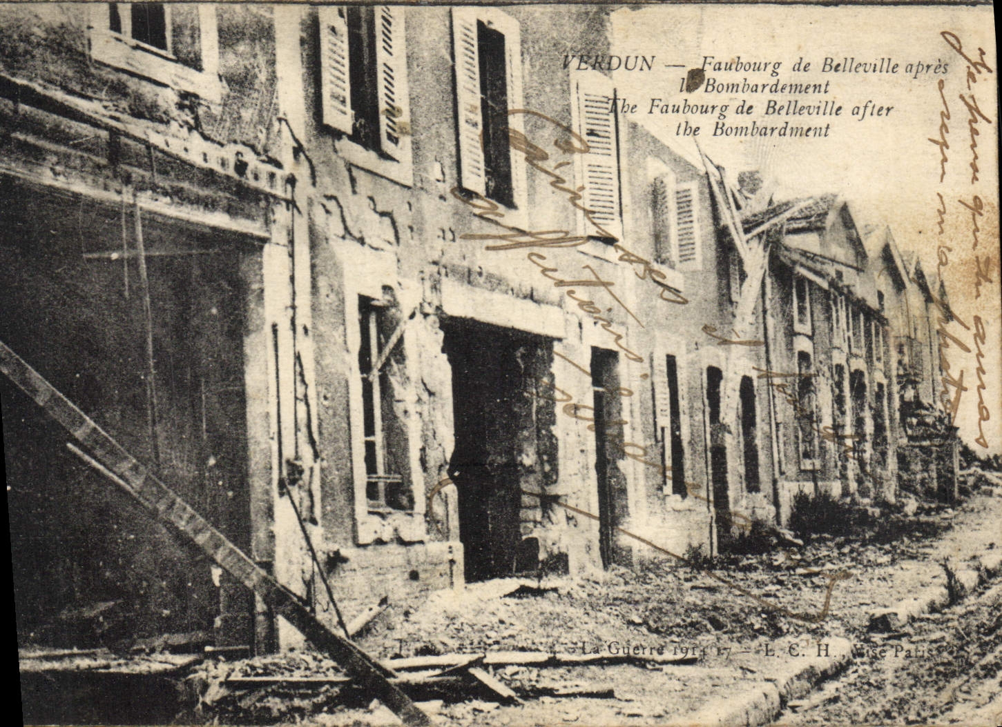 Verdun — Faubourg de Belleville après le Bombardement — E.C.H. Paris