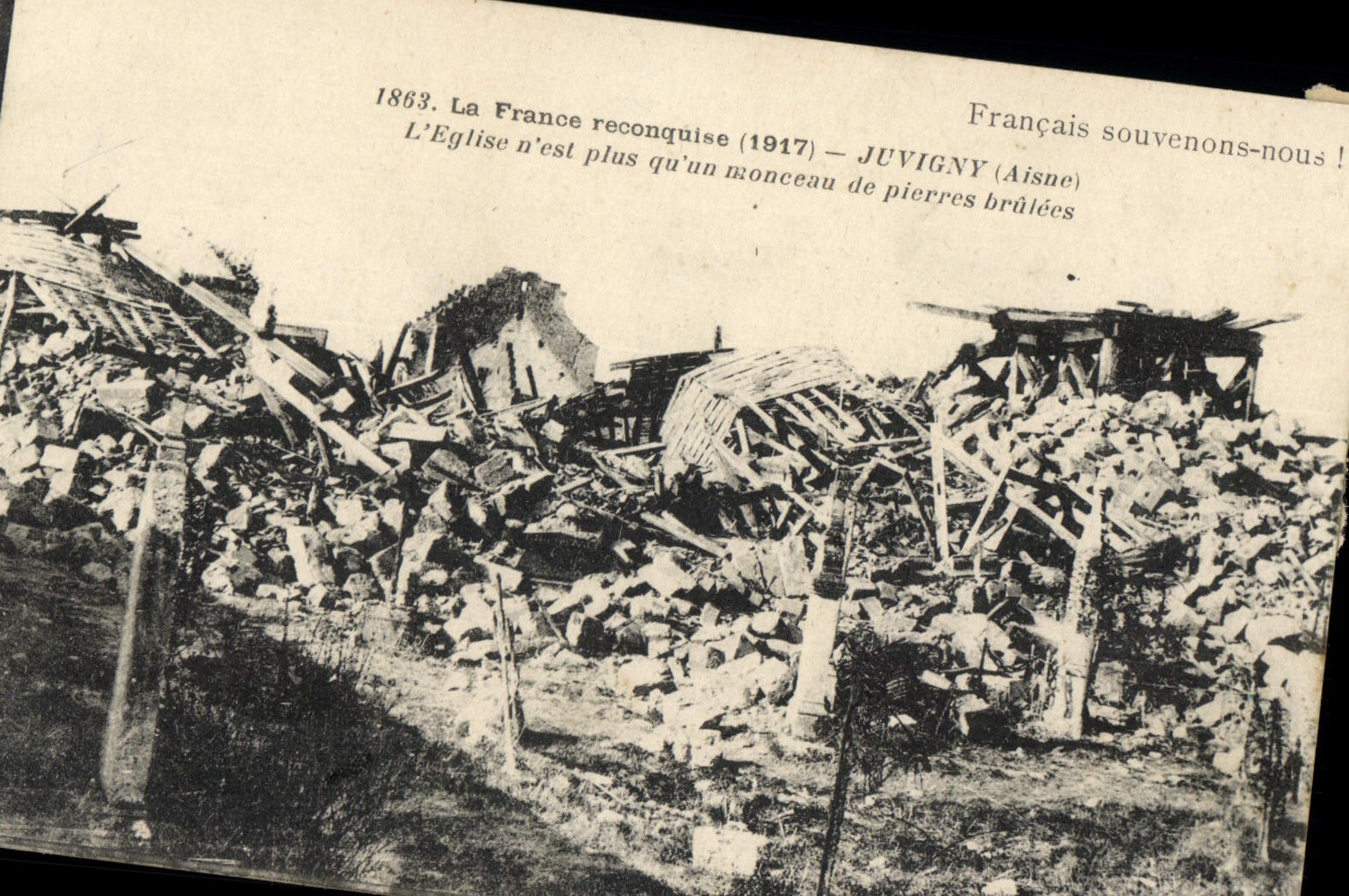 Juvigny (Aisne) — ruines de l'église après la guerre — CPA n° 1863