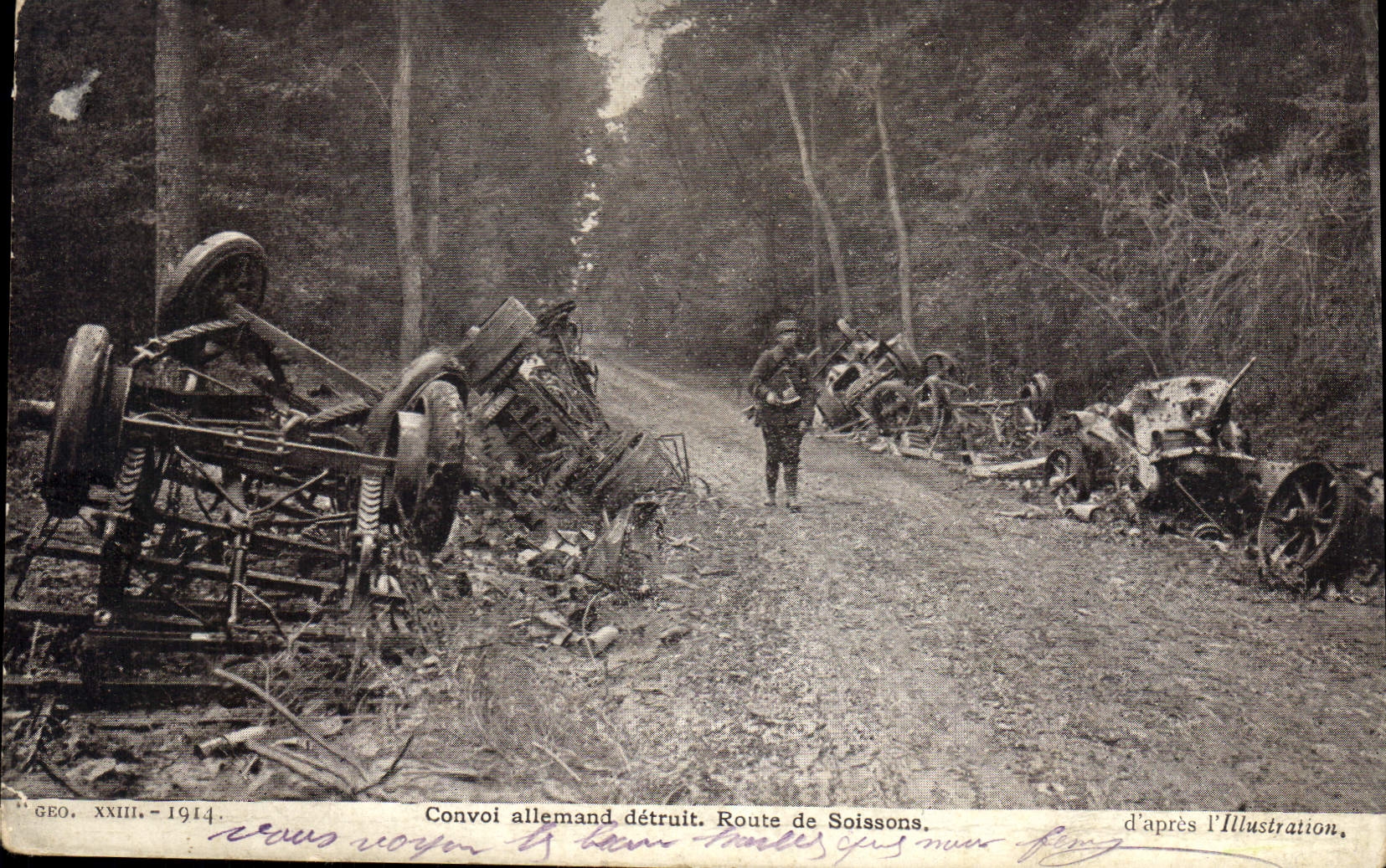 Convoi allemand détruit — Route de Soissons — GEO. XXIII. - 1914