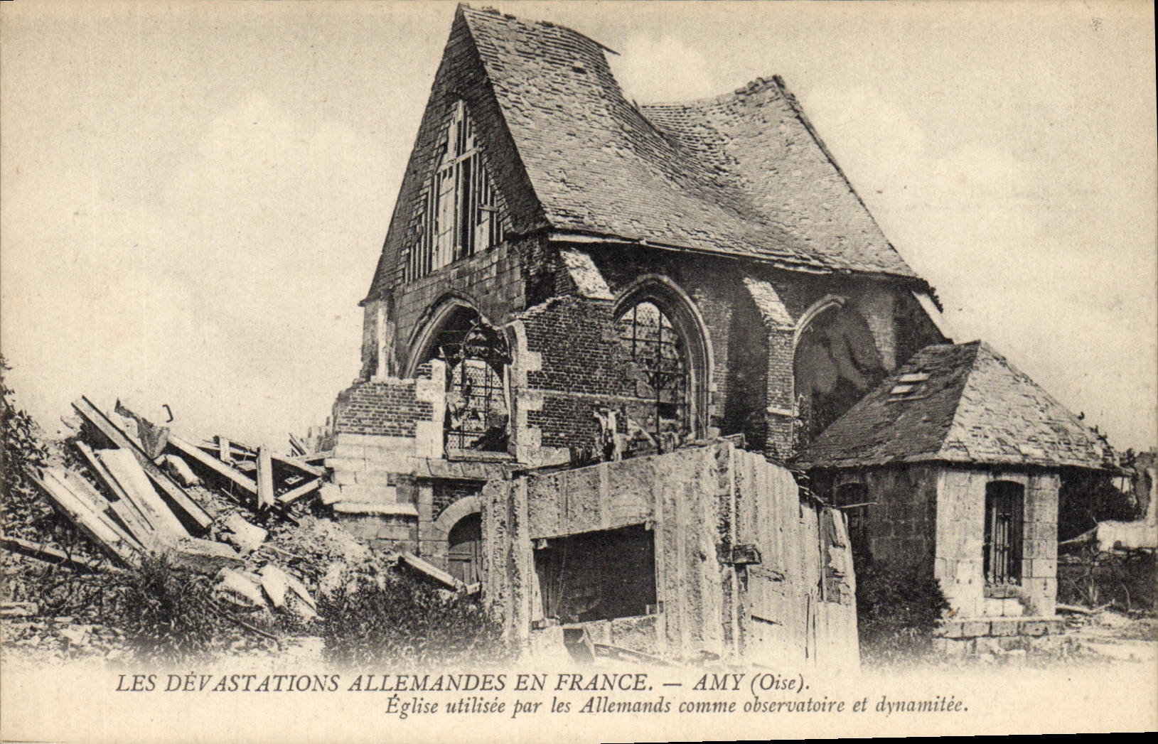 Amy (Oise) — Église dynamitée — CPA CPAPHIL