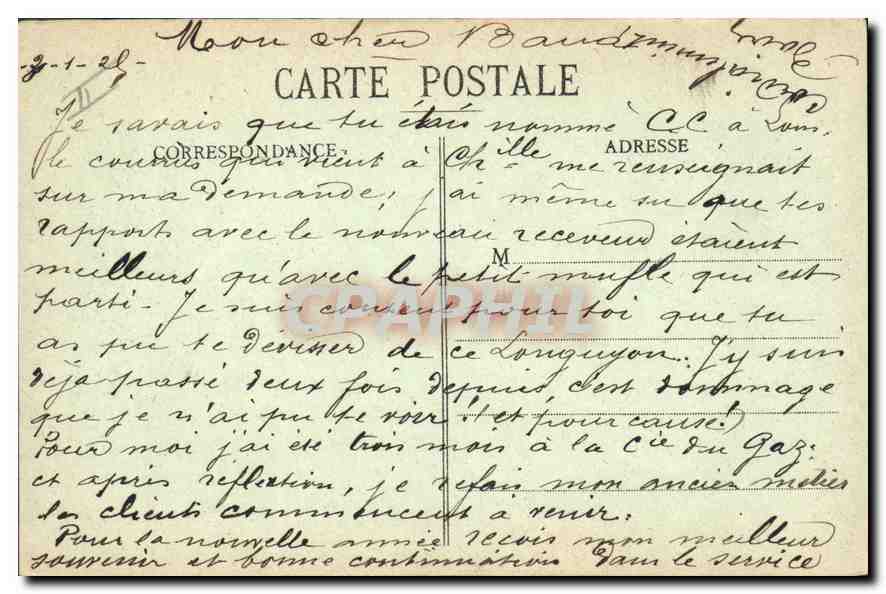 Mézières - Place de la Préfecture - Ancienne Trésorerie — J. Winling, édit., Charleville — Verso