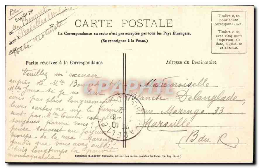 CPA Folklore Le Velay Illustre Le couple a cheval Jeunes montagnards se rendant a caifourchon a la f — Verso