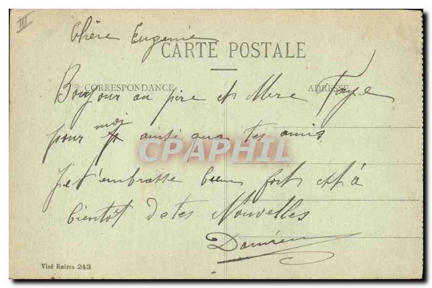 CPA Reims dans ses annees de bombardements 1914 15 16 17 palais de justice les Archives Militaria — Verso