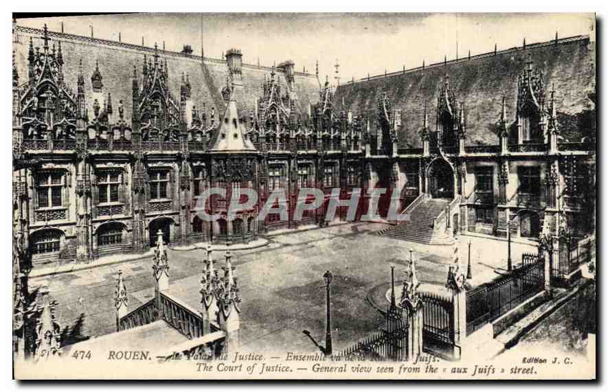 CPA Rouen le Palais de Justice ensemble vu de la rue aux Juifs 