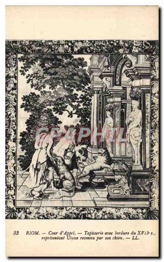 CPA Riom cour d'Appel tapisserie avec bordure representont Ulysse reconnu par son chien 