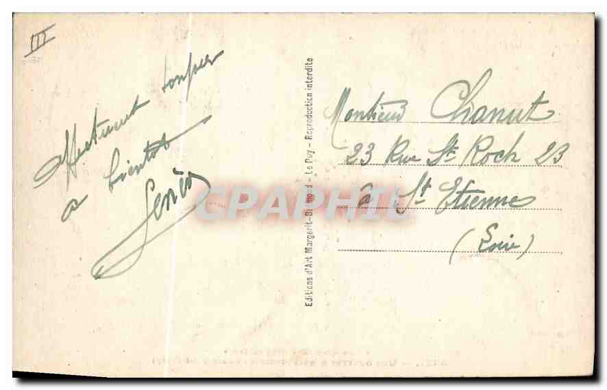 CPA Folklore Les Scenes villageoises une Bourree a buit anciens costume du Velay  — Verso