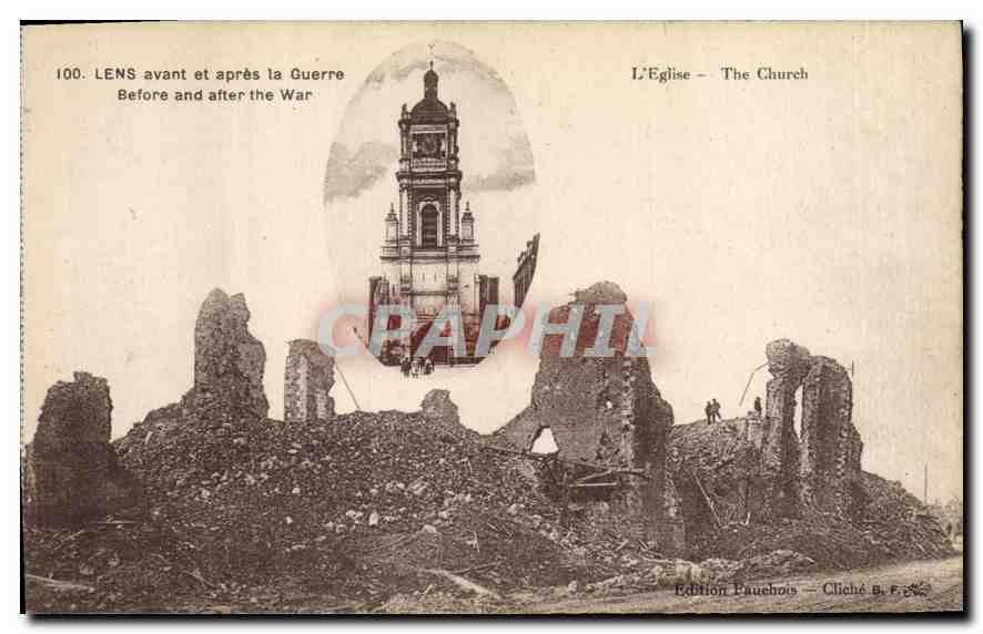 Lens avant et après la Guerre — Église — Édition Pauchois