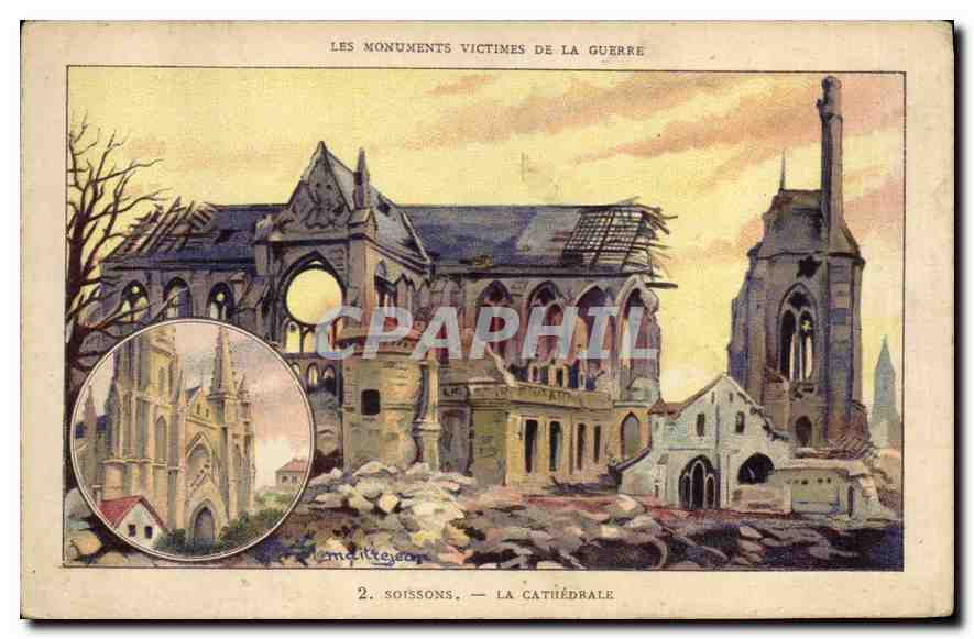 CPA Militaria Monument victimes de la guerre Soissons la cathedrale 
