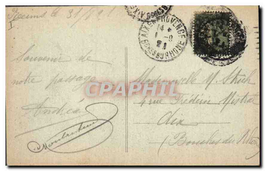 CPA Militaria Reims dans les Ruines apres la Retraite des Allemands Place du Palais de Justice  — Rückseite